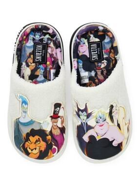 Disney Villains Fluffy White Slippers Ground Up NEW Womens 9-10 Bedroom Comfy